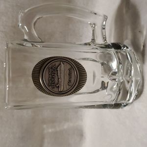 Carnival The "Fun Ship" Sensation Heavy Clear Glass Stein w/Pewter Medallion-EUC